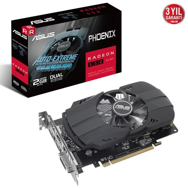 ASUS RX550 2GB PH-550-2G GDDR5 64bit HDMI DVI PCIe 16X v3.0 ikinci görünüm
