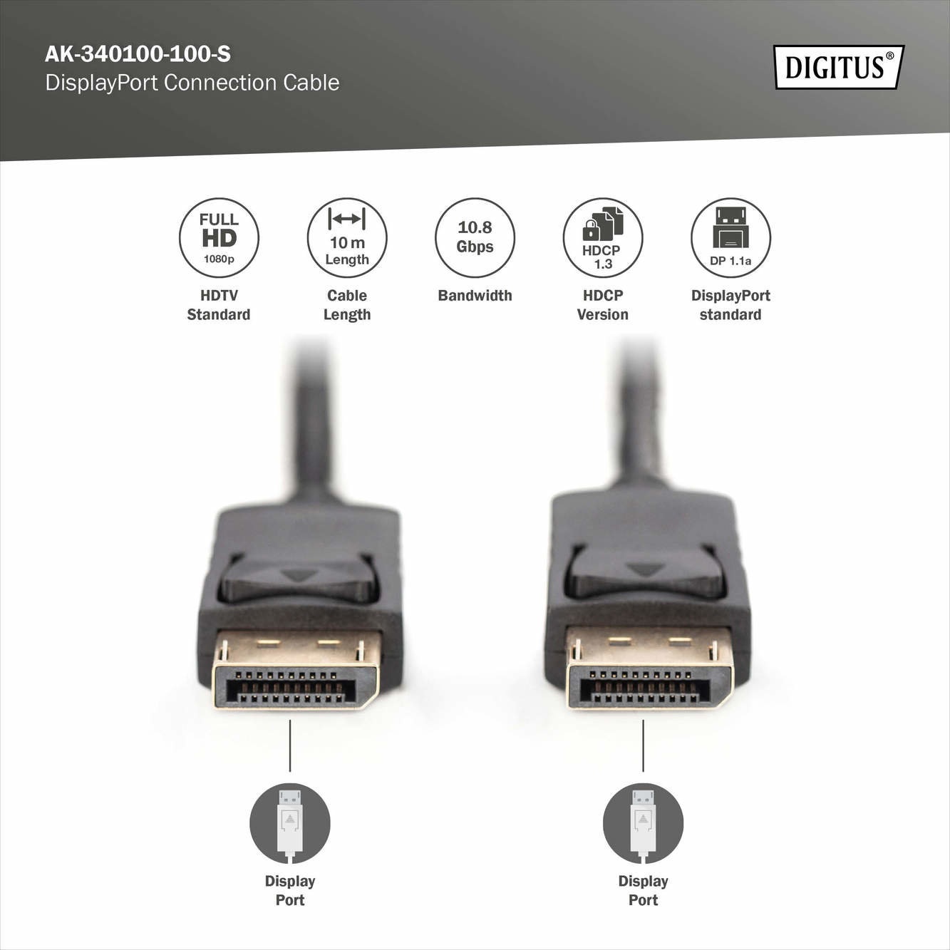 DIGITUS 10metre AK-340100-100-S DP Görüntü Kablosu ikinci görünüm