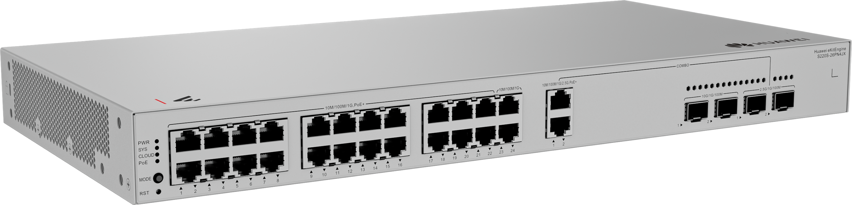 HUAWEI 24port PoE 400w 2-SFP 2.5GE/2-SFP 10GE Gigabit Yönetilebilir Switch eKIT S220S-26PN4JX