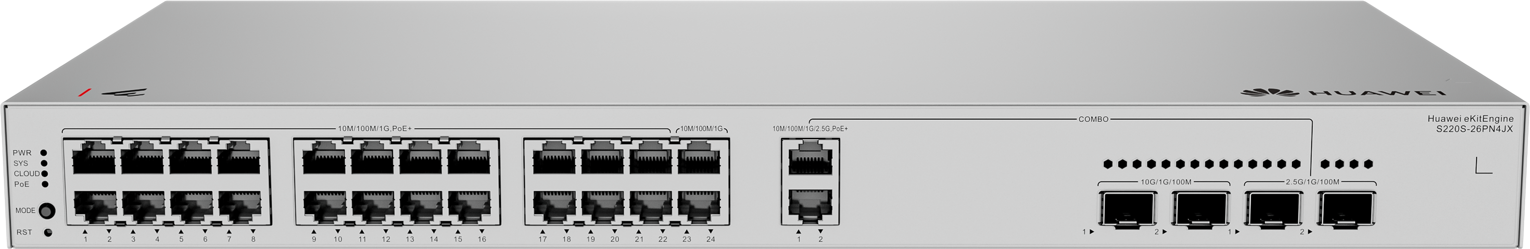 HUAWEI 24port PoE 400w 2-SFP 2.5GE/2-SFP 10GE Gigabit Yönetilebilir Switch eKIT S220S-26PN4JX