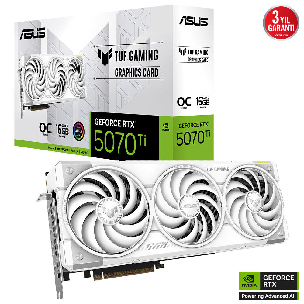 ASUS 16GB TUF GAMING RTX5070TI-O16G GDDR7 HDMI DP PCIe 5.0 Beyaz