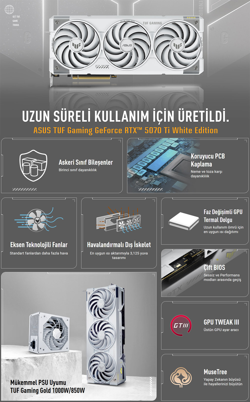 ASUS 16GB TUF GAMING RTX5070TI-O16G GDDR7 HDMI DP PCIe 5.0 Beyaz