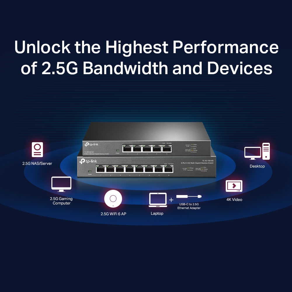 TP-LINK 5port 2.5 Gigabit Yönetilemez Switch TL-SG105-M2