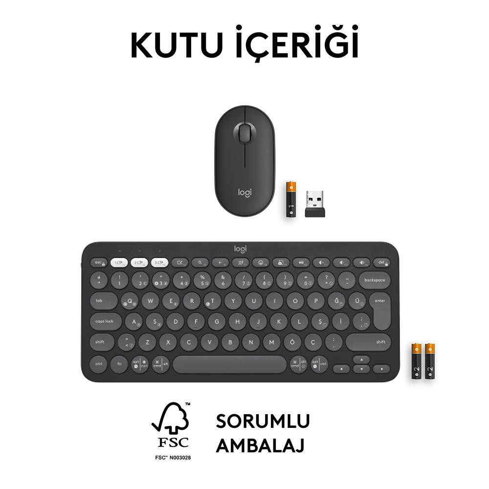 LOGITECH Pebble 2 Bluetooth Grafit Klavye - Mouse Set (920-012245)