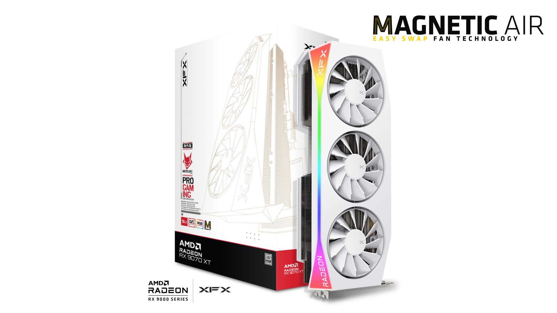 XFX 16GB RX9070XT MAGNETIC AIR OC WHITE RX-97TMARGW9 GDDR6 256Bit RGB PCIE 5.0 BEYAZ ikinci görünüm