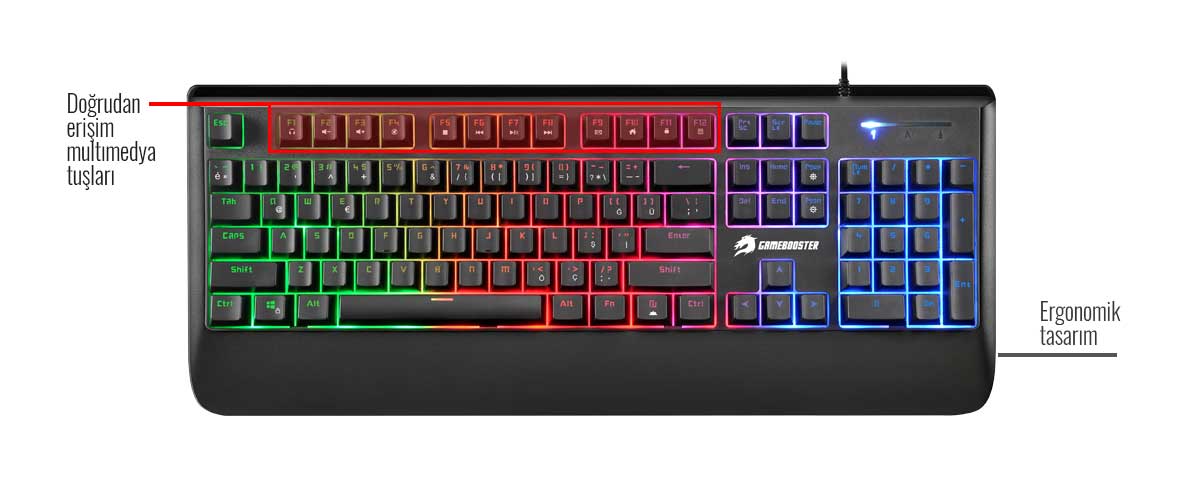 GAMEBOOSTER GB-G44 Kablolu Q Trk Siyah Gaming Klavye