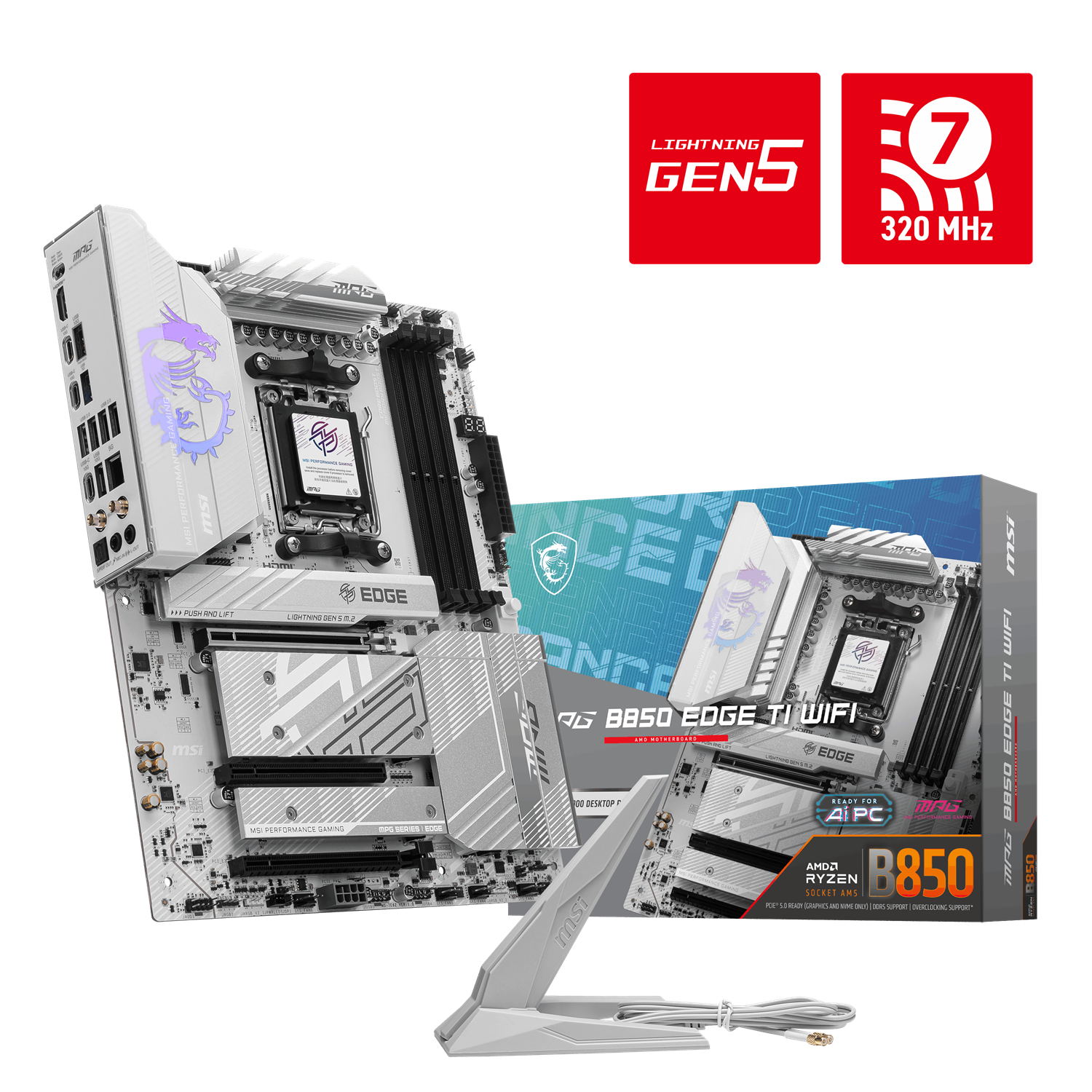 MSI MPG B850 EDGE TI WIFI7 DDR5 HDMI DP PCIE 5.0 AM5 ATX Beyaz