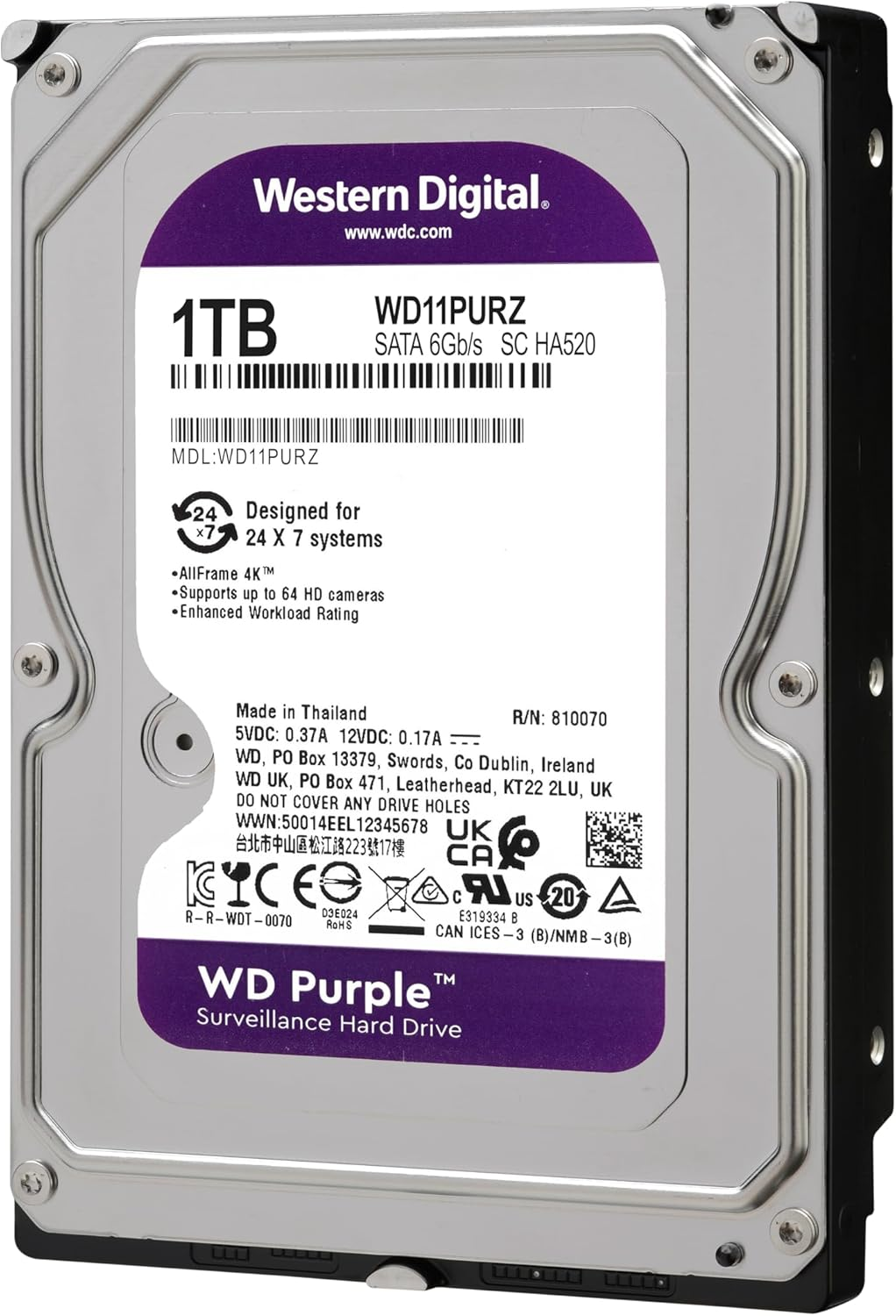 WD 3.5" 1TB PURPLE WD10PURZ 5400 RPM 64MB SATA-3 Güvenlik Diski