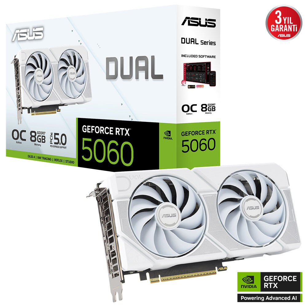 ASUS RTX5060 8GB DUAL-RTX5060-O8G GDDR7 128bit HDMI DP PCIe 5.0 WHITE EDITION