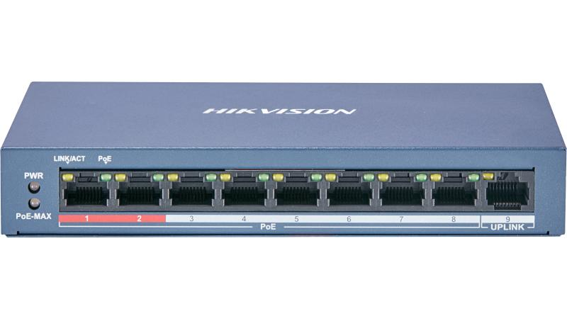 HIKVISION 8port PoE 60w 1-Uplink 10/100 Yönetilemez Switch DS-3E0109P-E/M(B)