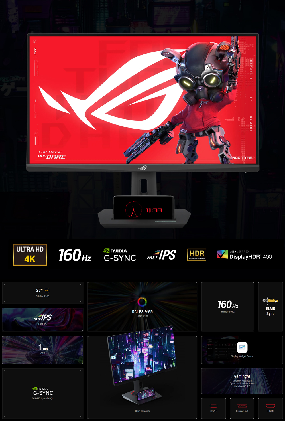 ASUS 27" FAST IPS ROG STRIX XG27UCS 1MS 160Hz HDMI-DP-TYPE-C Gaming Monitör (3840 X 2160)
