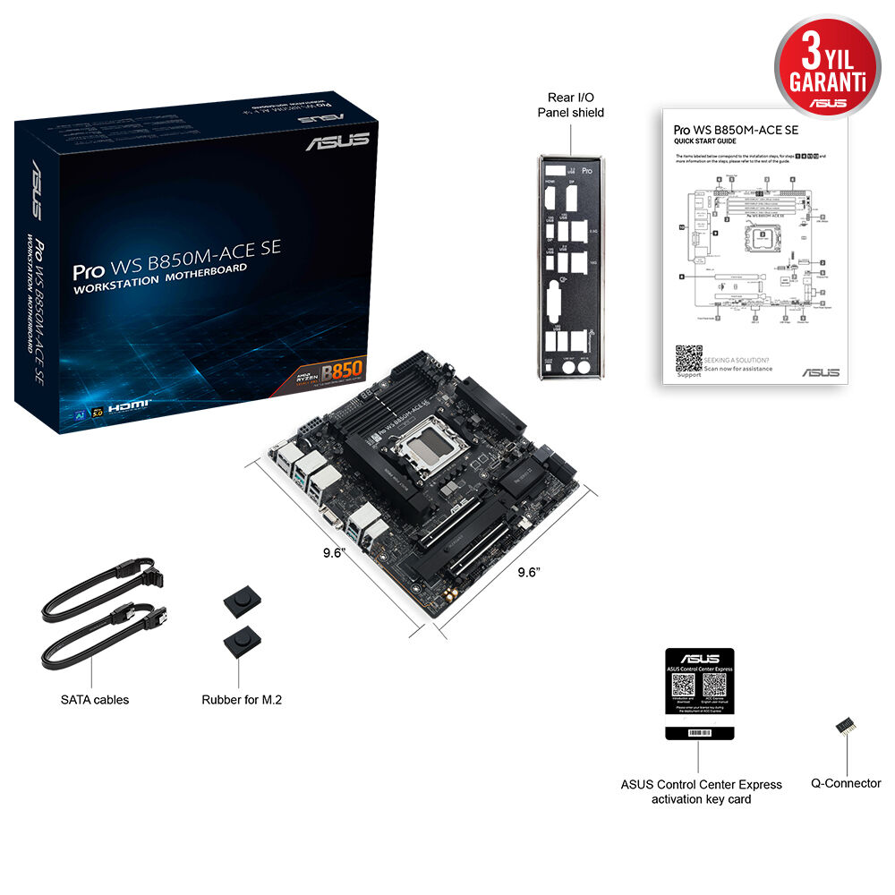 ASUS PRO WS B850-ACE SE WIFI7 DDR5 HDMI DP PCIE 5.0 AM5 ATX İş İstasyonu Anakartı