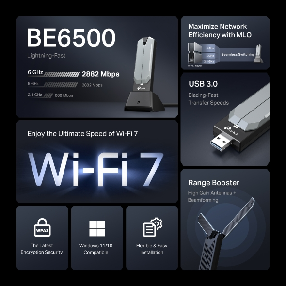 TP-LINK ARCHER TBE400UH Wıfı7 BE6500 Usb Kablosuz Adaptör
