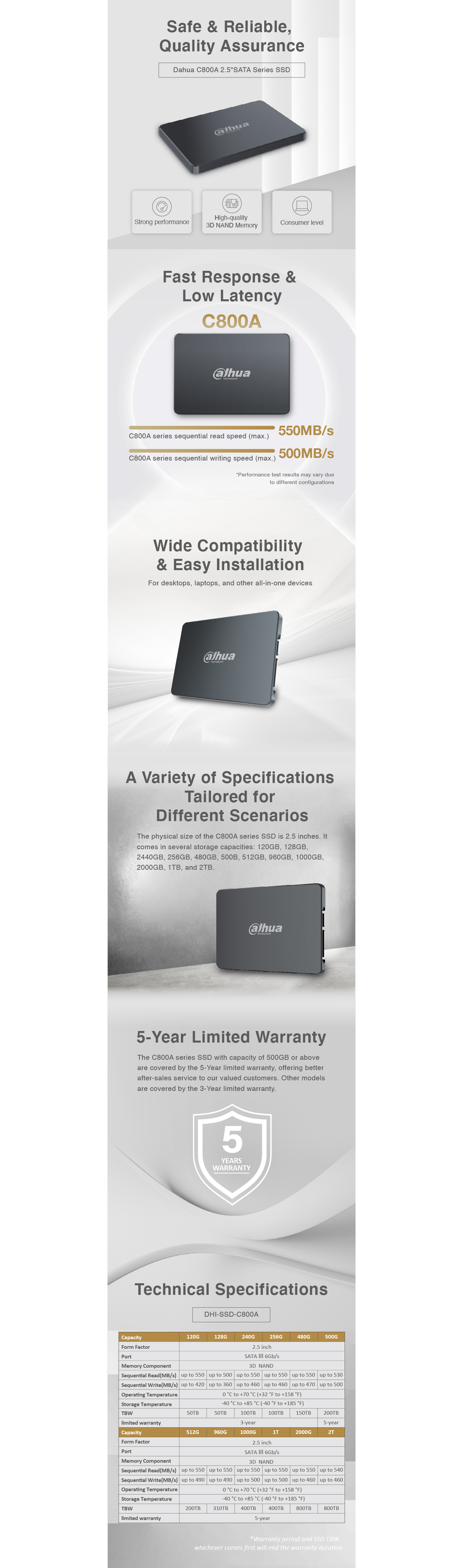 DAHUA 256GB DHI-SSD-C800AS256G 510- 450MB/s SSD SATA-3 Disk