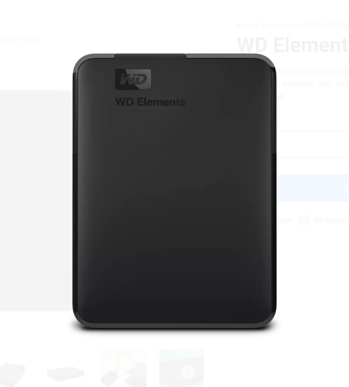 WD 6TB 2.5" Elements WDBHJS0060BBK-WESN USB 3.0 Harici Disk Siyah ikinci görünüm
