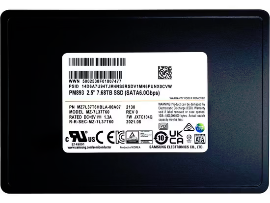 SAMSUNG 7.68TB 2.5" PM893 MZ7L37T6HBLA-00A07 Sata-3 Enterprise SSD Disk Kutusuz ikinci görünüm