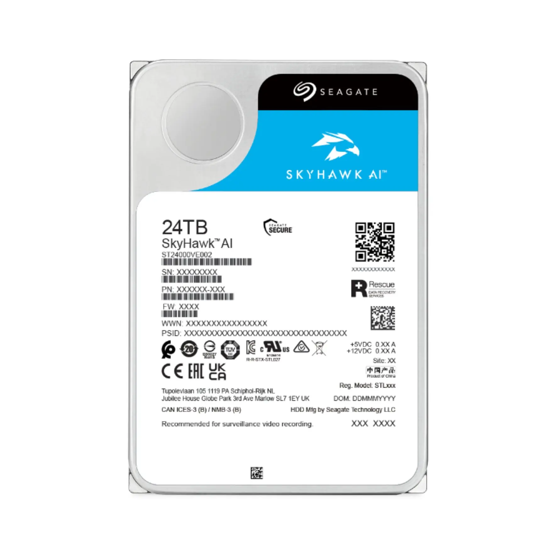 SEAGATE 3.5" 24TB SKYHAWK AI ST24000VE002 7200 RPM 512MB SATA-3 Güvenlik Diski Distribütör