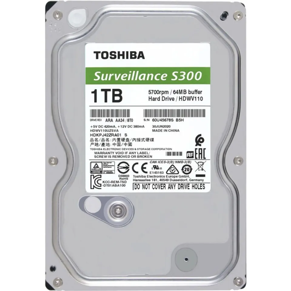 TOSHIBA 3.5" 1TB S300 HDWV110UZSVA 5700 RPM 128MB SATA-3 Güvenlik Diski