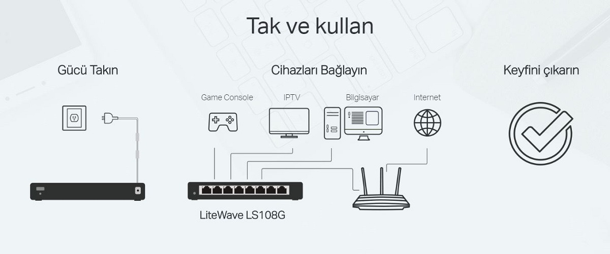 TP-LINK 8port LS108G GIGABIT Yönetilemez Switch Masaüstü