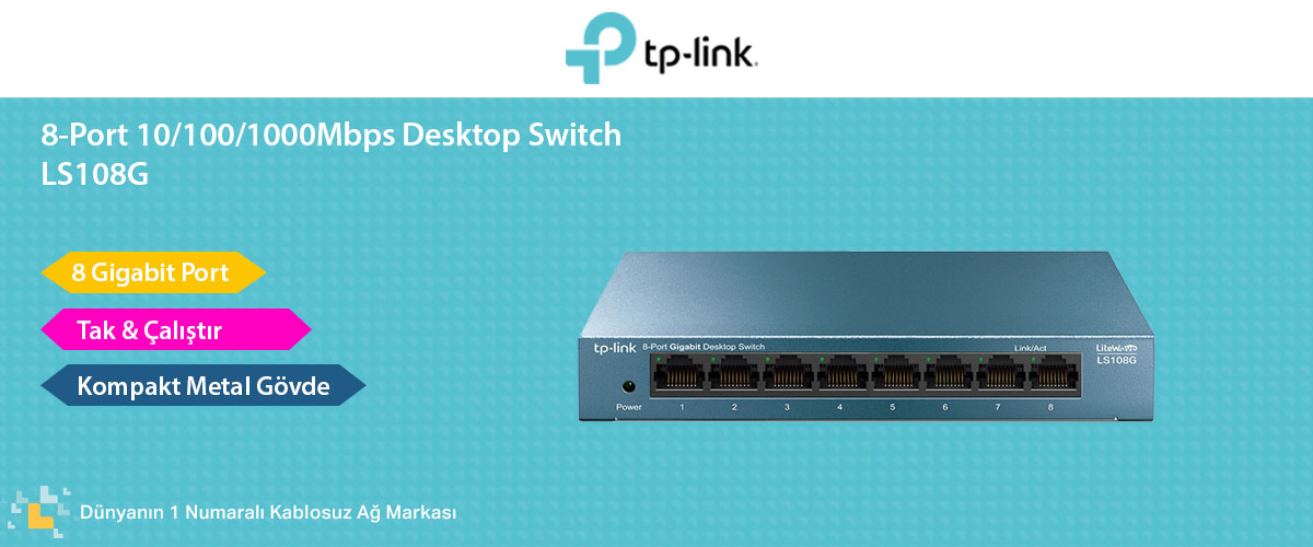TP-LINK 8port LS108G GIGABIT Yönetilemez Switch Masaüstü