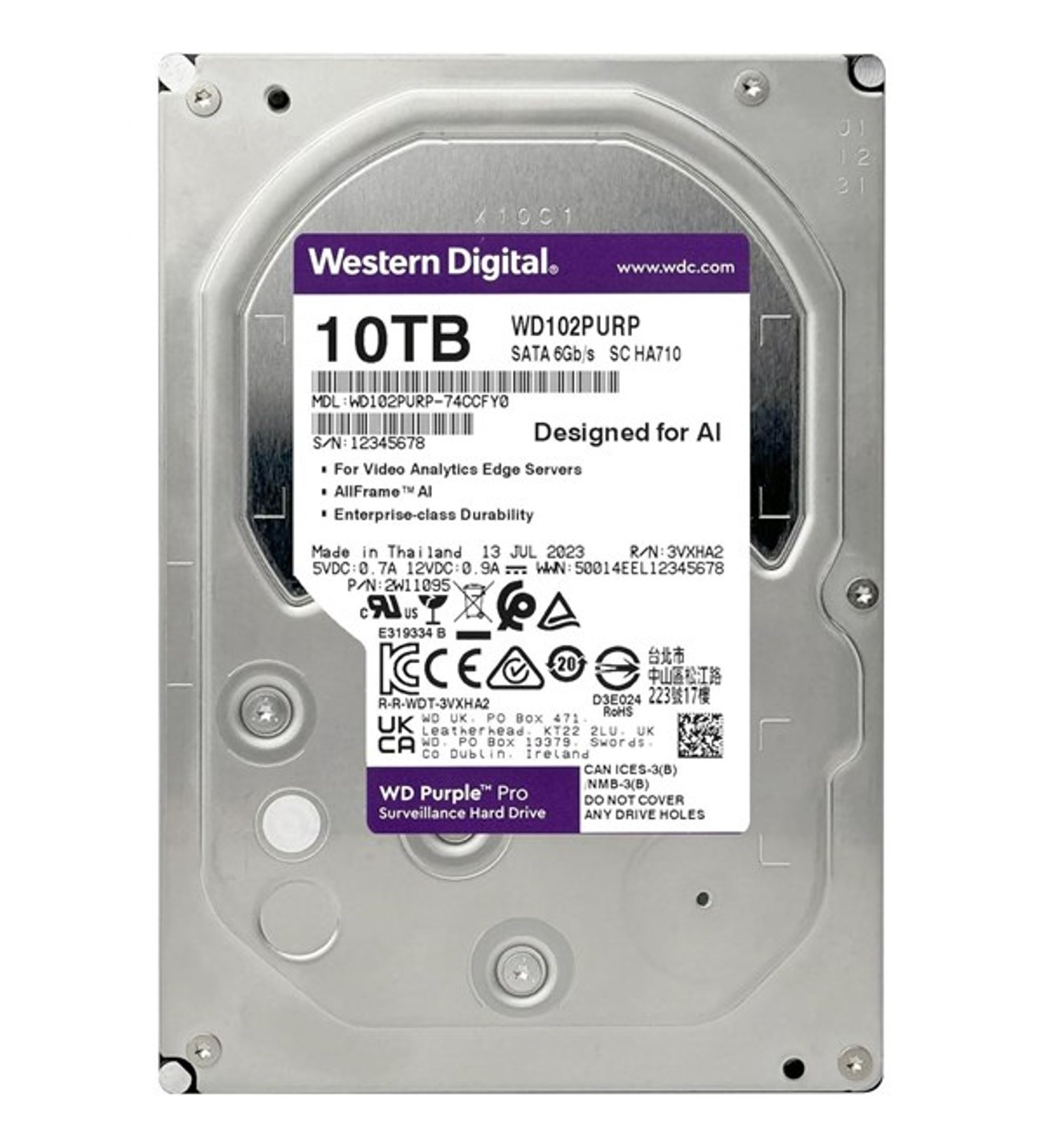 WD 3.5" 10TB PURPLE WD102PURX 7200RPM 256MB SATA-3 Güvenlik Diski ikinci görünüm