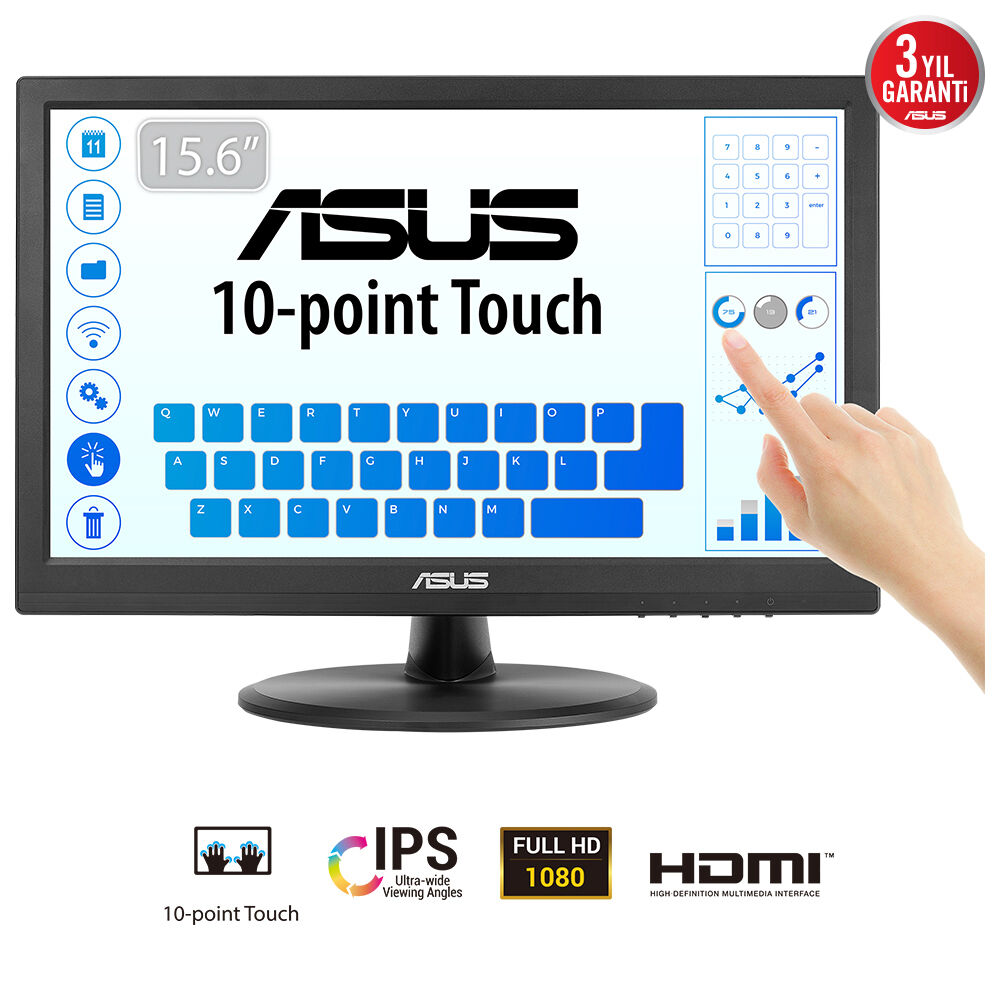 ASUS 15.6" IPS Dokunmatik VT169HE 5ms 60Hz HDMI Taşınabilir Monitör 1920x1080 / 90LM09V1-B01170