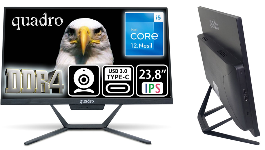 QUADRO 23.8" STARK H224-26850 CORE i5 12450H 8GB RAM- 480GB SSD O/B UHD FDOS