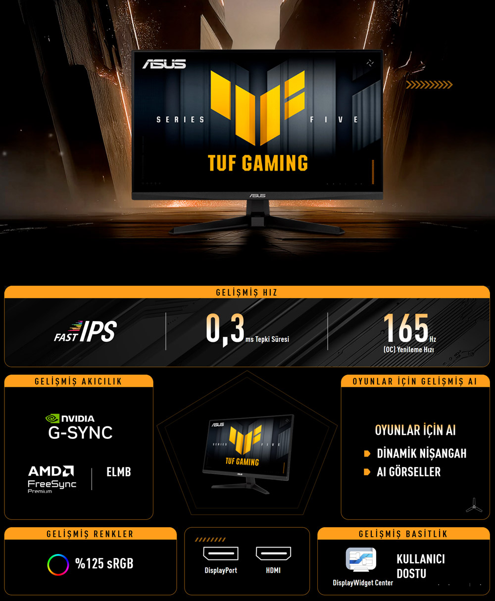 ASUS 27" FAST IPS TUF GAMING VG27AQE5A 0.3MS 165Hz HDMI-DP Gaming Monitör (2560x1440)