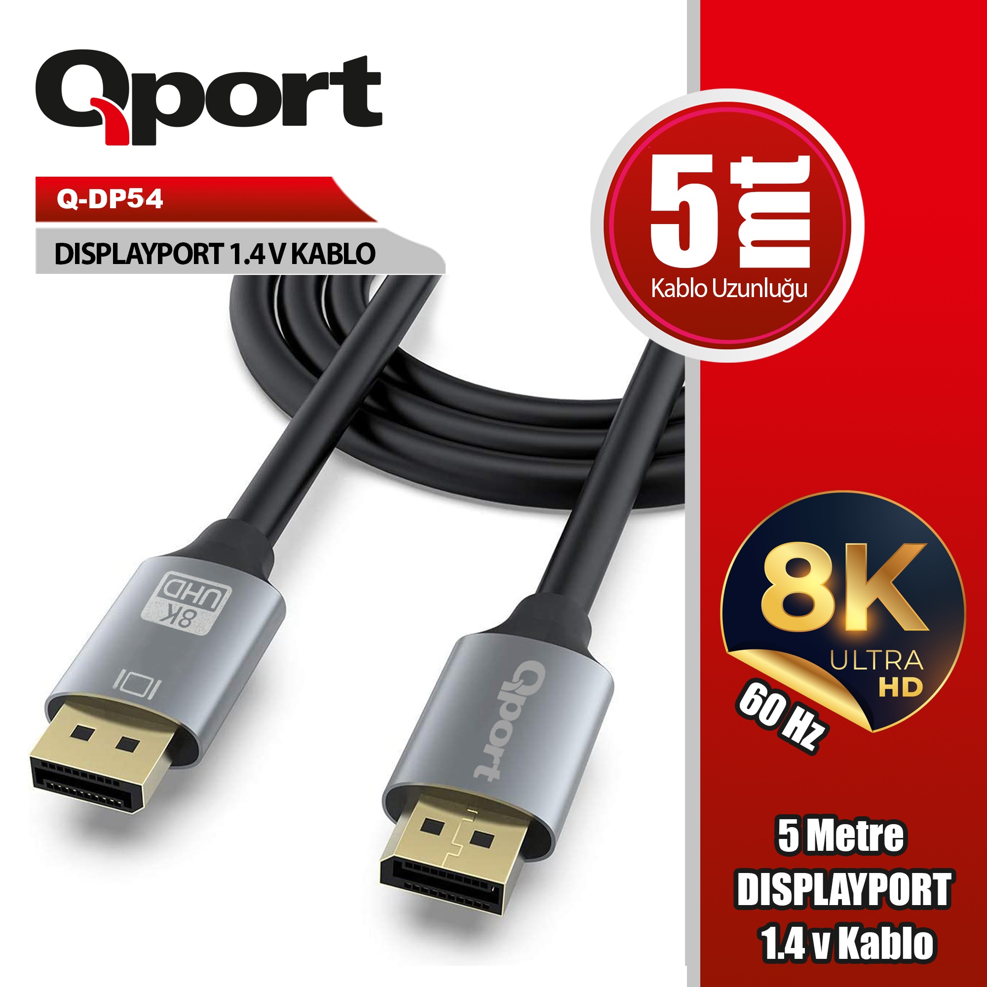 QPORT Q-DP54 5metre 1.4V DP Görüntü Kablosu ikinci görünüm