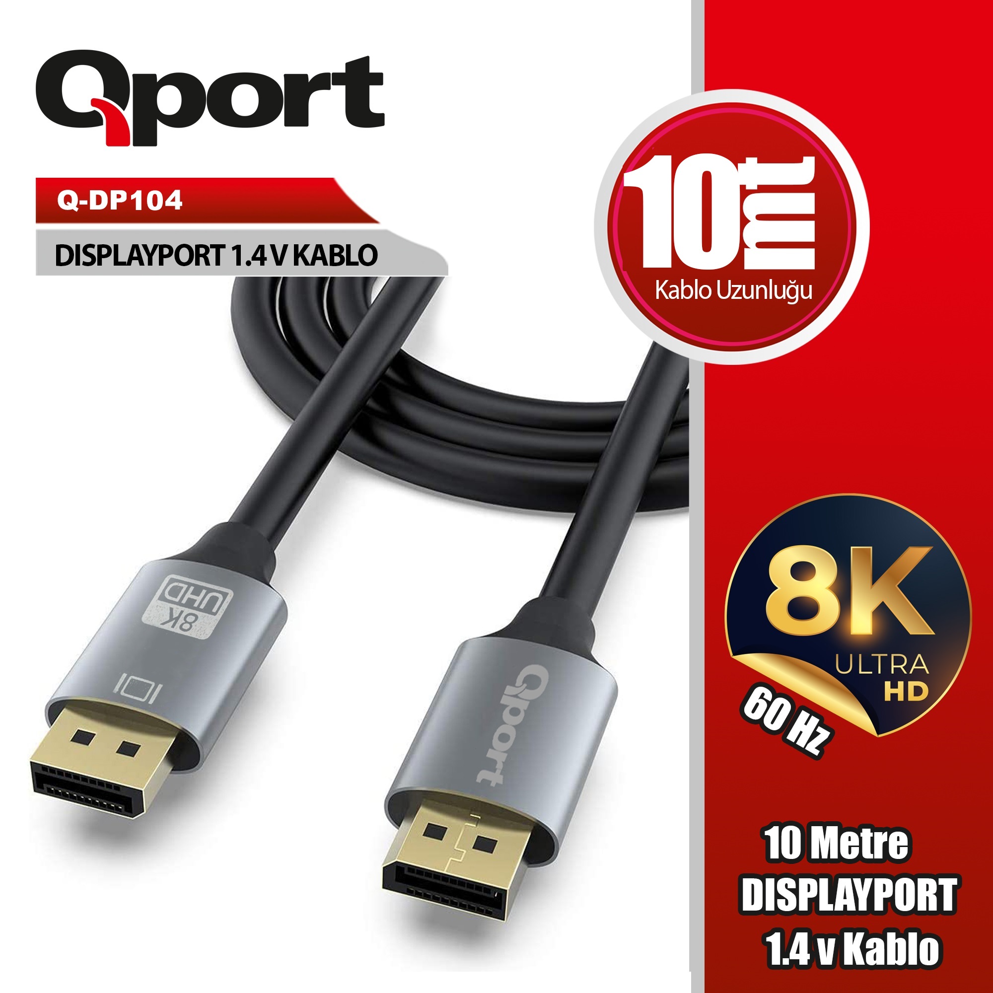 QPORT Q-DP104 10metre 1.4V DP Görüntü Kablosu ikinci görünüm