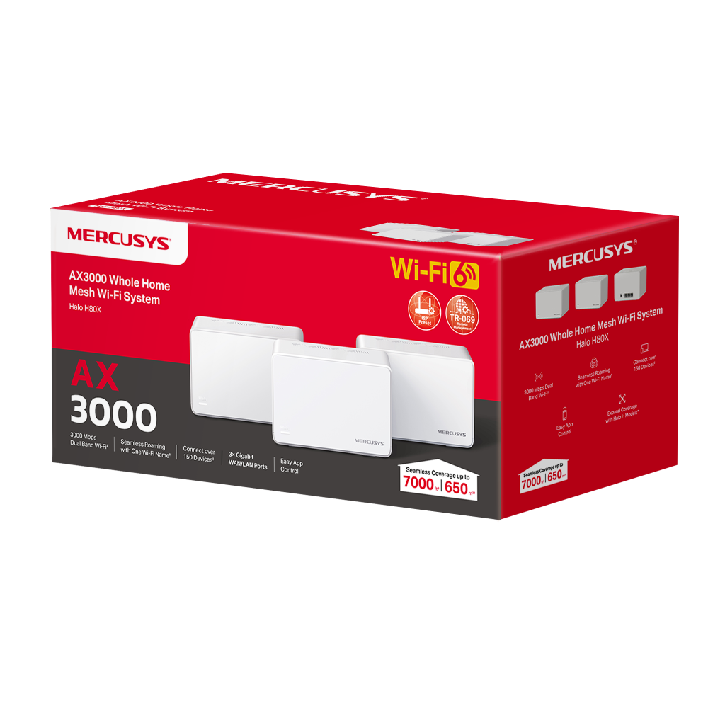 MERCUSYS HALO H80X AX3000 EV Ofis Tipi Mesh Router 3-lü Set