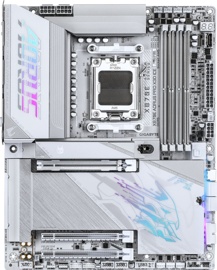 GIGABYTE AORUS PRO X ICE X870E DDR5 HDMI PCIe 5.0 AM5 ATX Beyaz