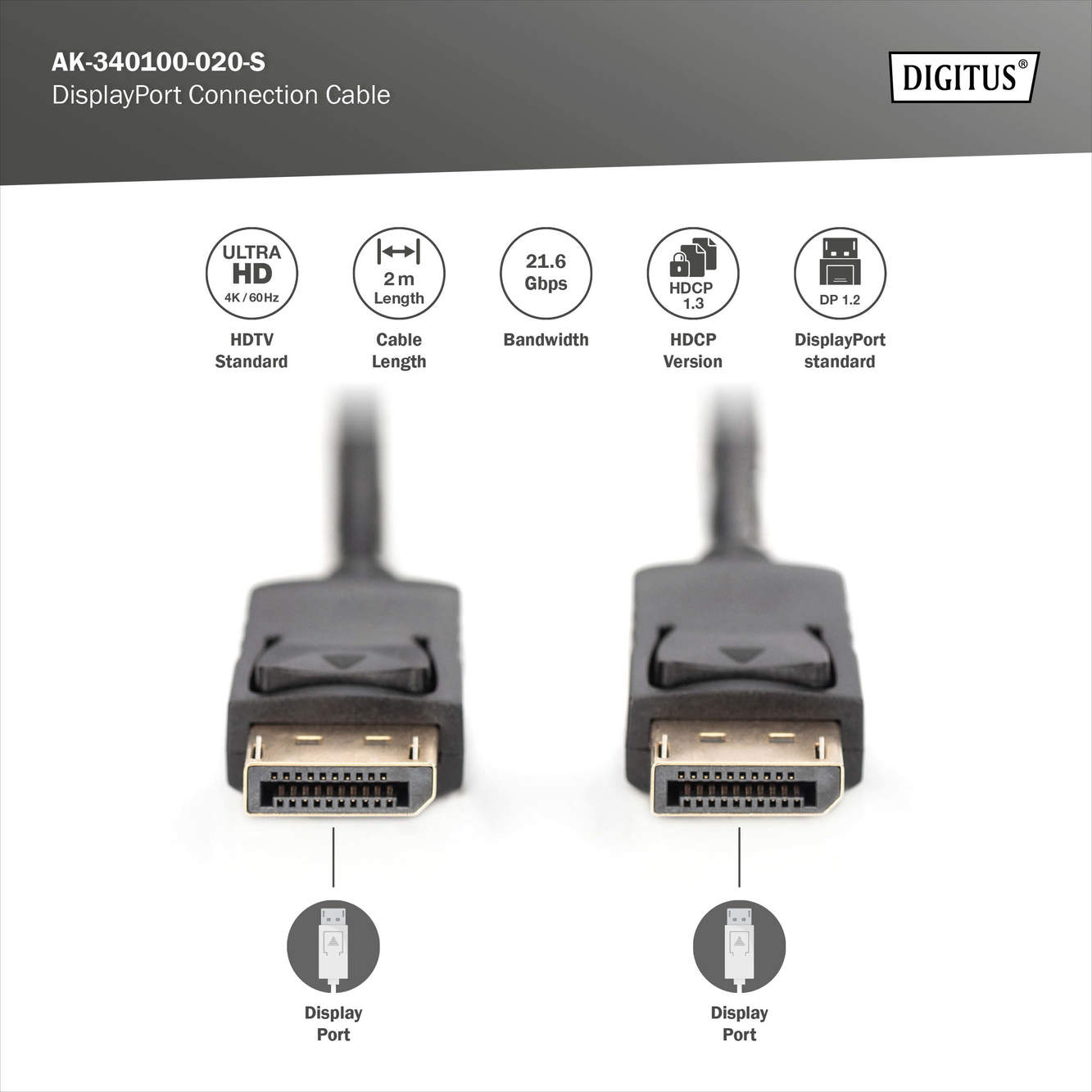 DIGITUS DP Görüntü Kablosu 2m (AK-340100-020-S)