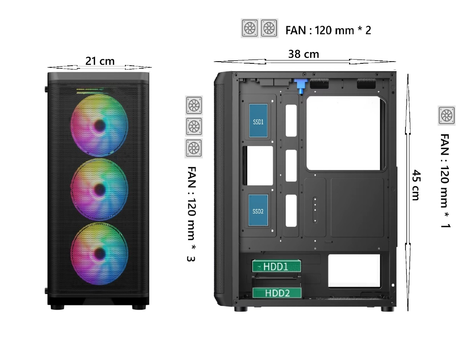 AZTECH 850w SKYHAWK AZT07 RGB Gaming Mid-Tower Pc Kasası 360mm Sıvı Soğutucu Desteği