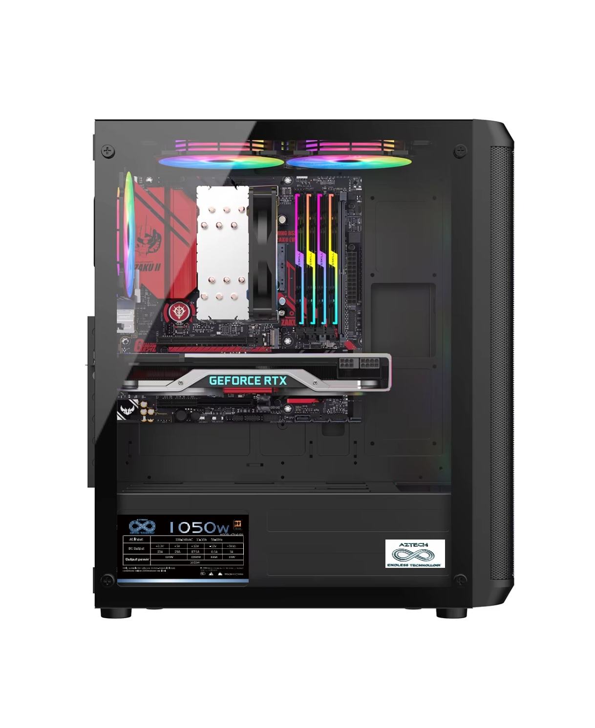 AZTECH 850w SKYHAWK AZT07 RGB Gaming Mid-Tower Pc Kasası 360mm Sıvı Soğutucu Desteği