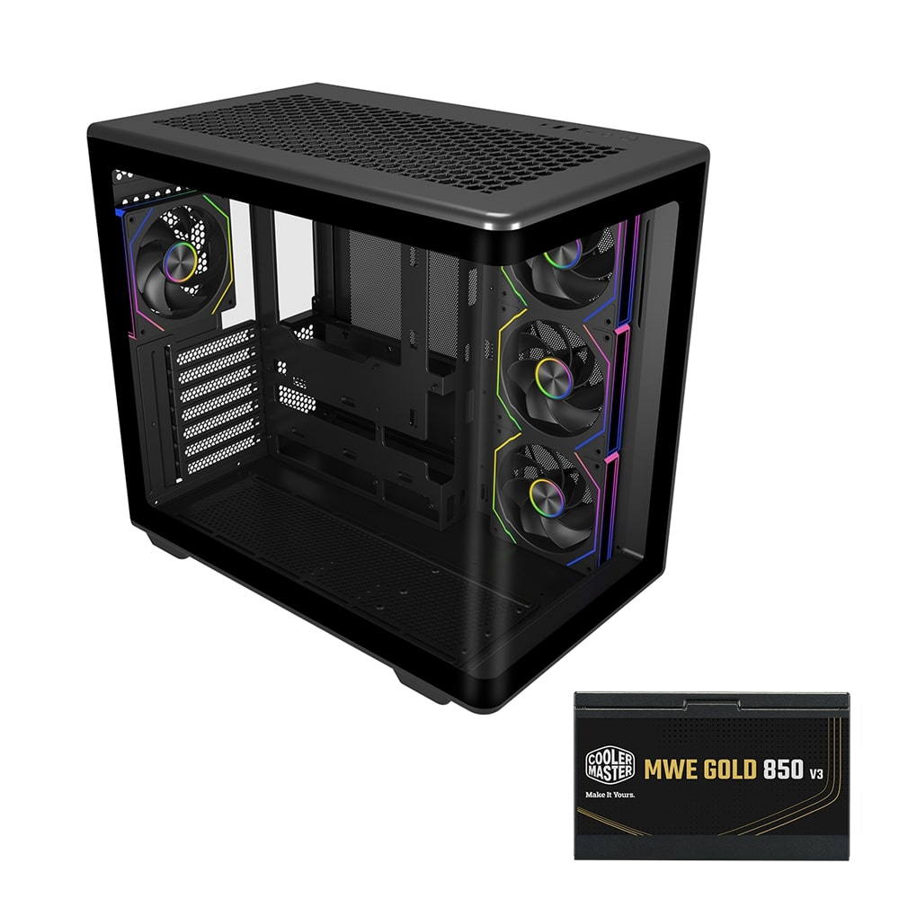 COOLERMASTER 850W 80+ GOLD ELITE 600 Curve TG E600-KGNN85-S01 4x12cm ARGB Siyah Gaming MıdTower PC Kasası