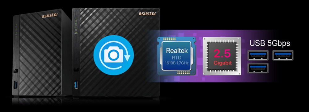 ASUSTOR 4diskli Realtek QC-1GB RAM-2.5GbE Nas Server AS1204T