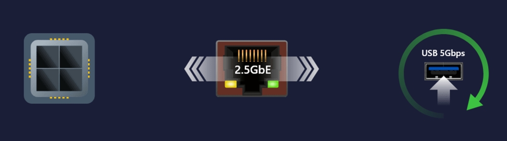 ASUSTOR 4diskli Realtek QC-1GB RAM-2.5GbE Nas Server AS1204T