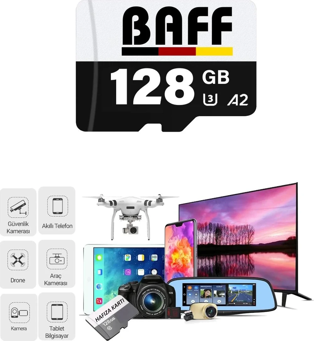 BAFF MicroSD 128GB UHS-I U3 A2 V30 Hafıza Kartı