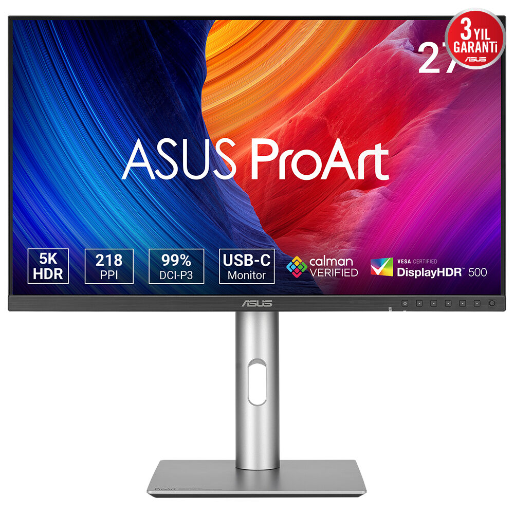 ASUS 27" IPS PROART PA27JCV 5MS 60Hz HDMI-DP-USB-C Pivot Grafik Tasarım Monitör 5120x2880