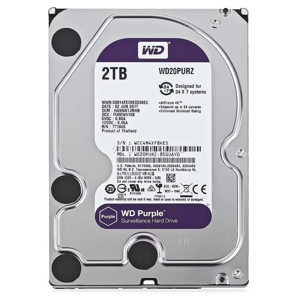WD 3.5" 2TB PURPLE WD20PURX 5400 RPM 64MB SATA-3 Güvenlik Diski