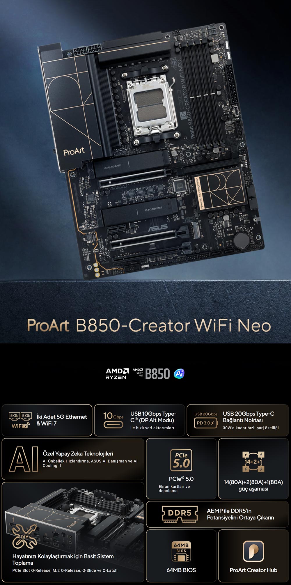 ASUS PROART B850-CREATOR WIFI NEO DDR5 HDMI-DP PCIE 5.0 AM5 ATX