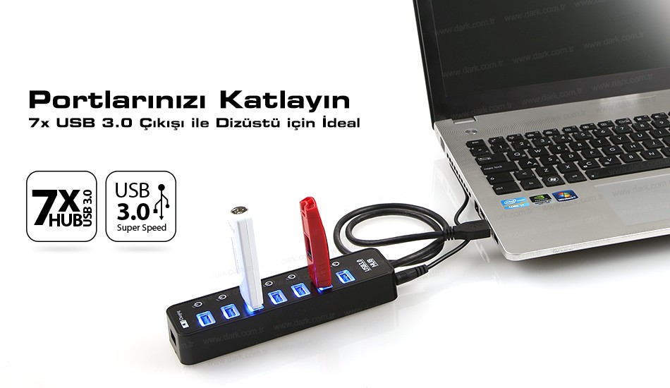 DARK DK-AC-USB371 7port USB 3.0 USB Çoklayıcı Hub Anahtarlı