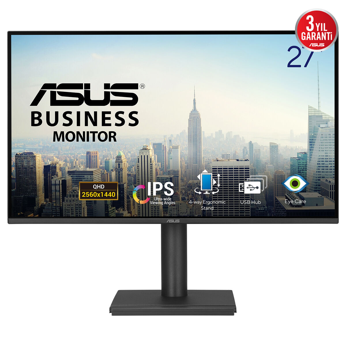 ASUS 27" IPS BE27AQ 5MS 75HZ HDMI-DP Multimedya Pivot Kurumsal Monitör 2560x1440 / 90LM03I1-B01171 Garanti Süresi : 36 Ay