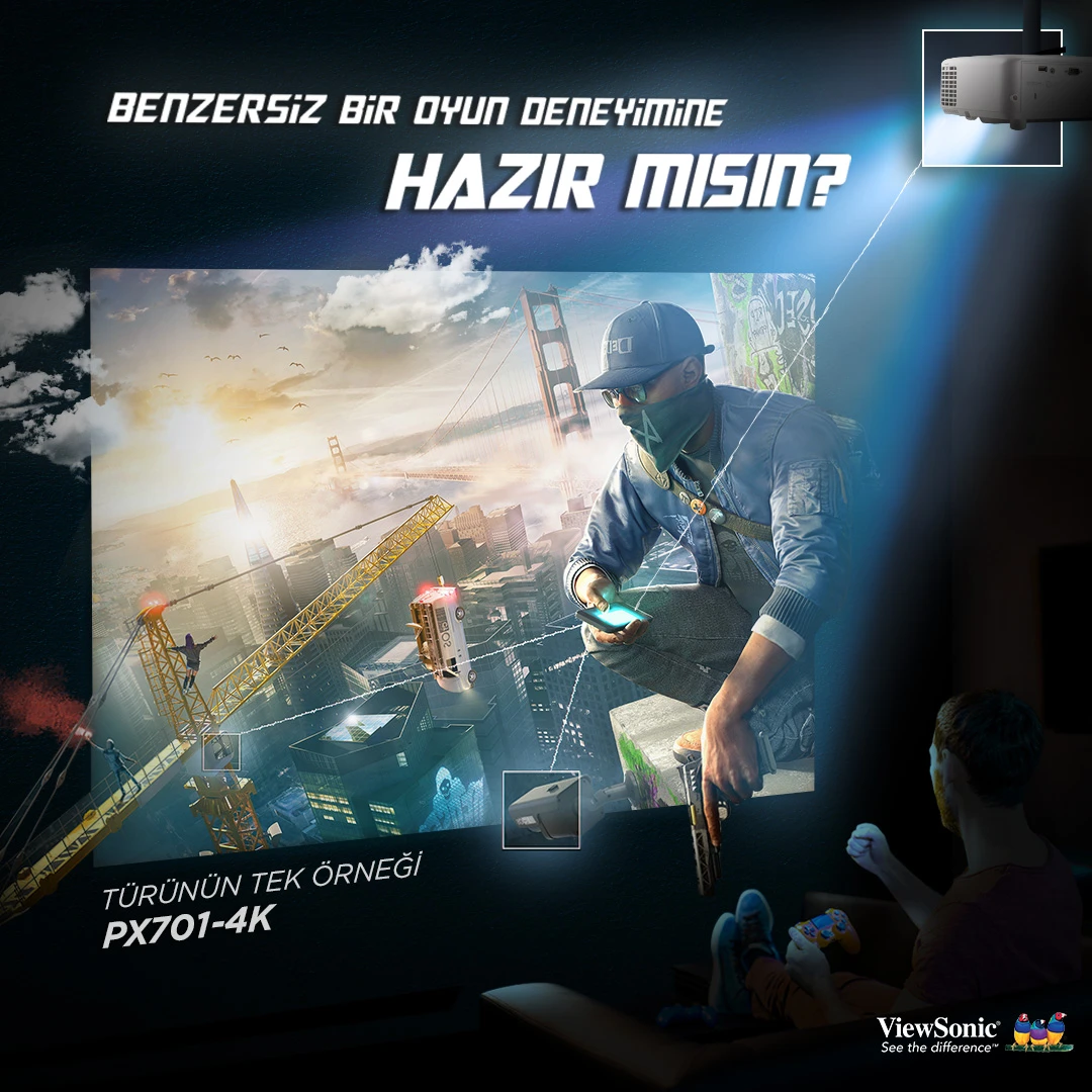 VIEWSONIC 3200ansilümen PX701-4K 5ms 240Hz 4K UHD DLP Projeksiyon Cihazı