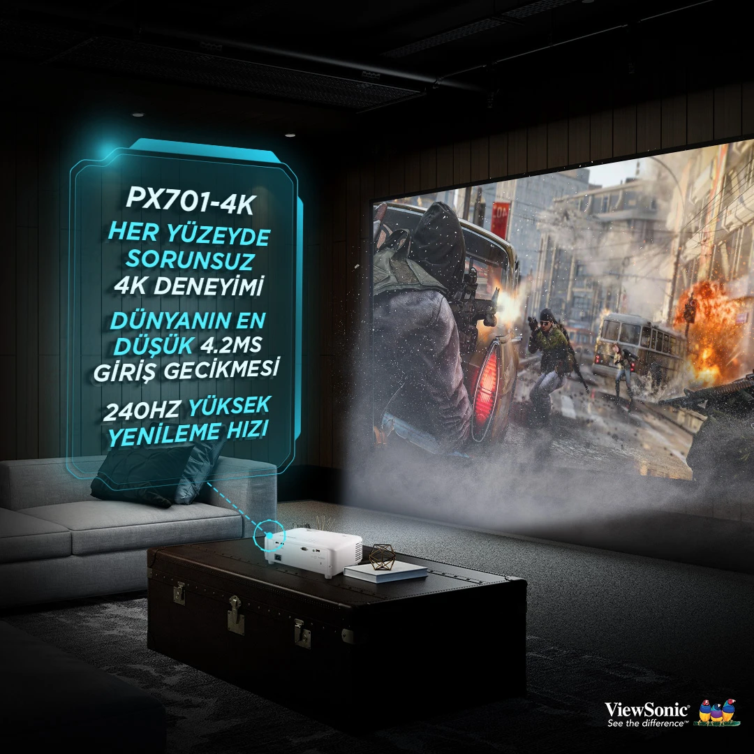 VIEWSONIC 3200ansilümen PX701-4K 5ms 240Hz 4K UHD DLP Projeksiyon Cihazı
