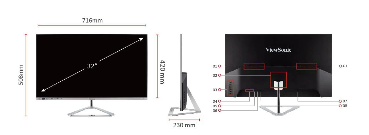 VIEWSONIC 31.5" IPS VX3276-2K-MHD-2 4MS 75HZ HDMI-DP-mDP Multimedya Monitör 2560x1440