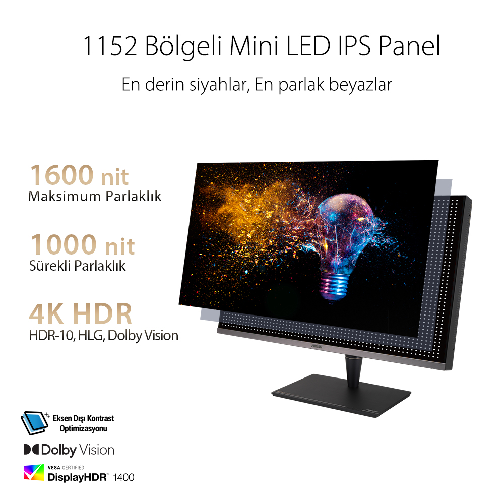 ASUS 31.5" IPS PROART PA32UCG-K 5MS 120HZ HDMI-DP TYPEC THUNDERBOLT 3 Grafik Tasarım Monitörü 3840x2160  / 90LM03H0-B05370