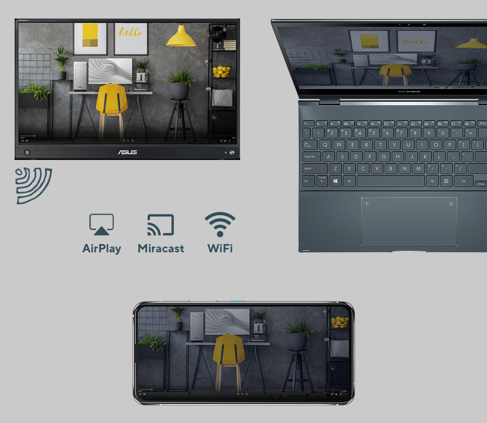 ASUS 15.6" IPS ZenScreen MB16AWP 5MS 60HZ Kablosuz Taşınabilir Monirtör 1920x1080 /  90LM07I1-B01370