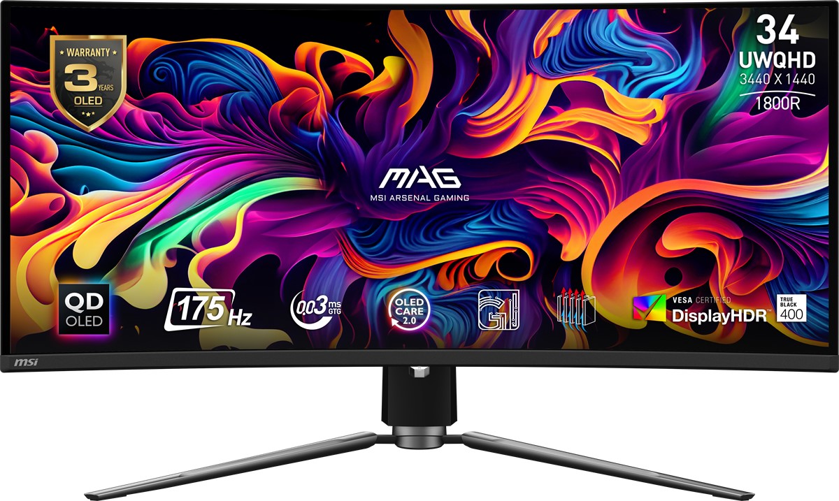 MSI 34" MAG 341CQP QD-OLED 0.03MS 175HZ HDMI-DP Kavisli Gaming Monitör 3440x1440